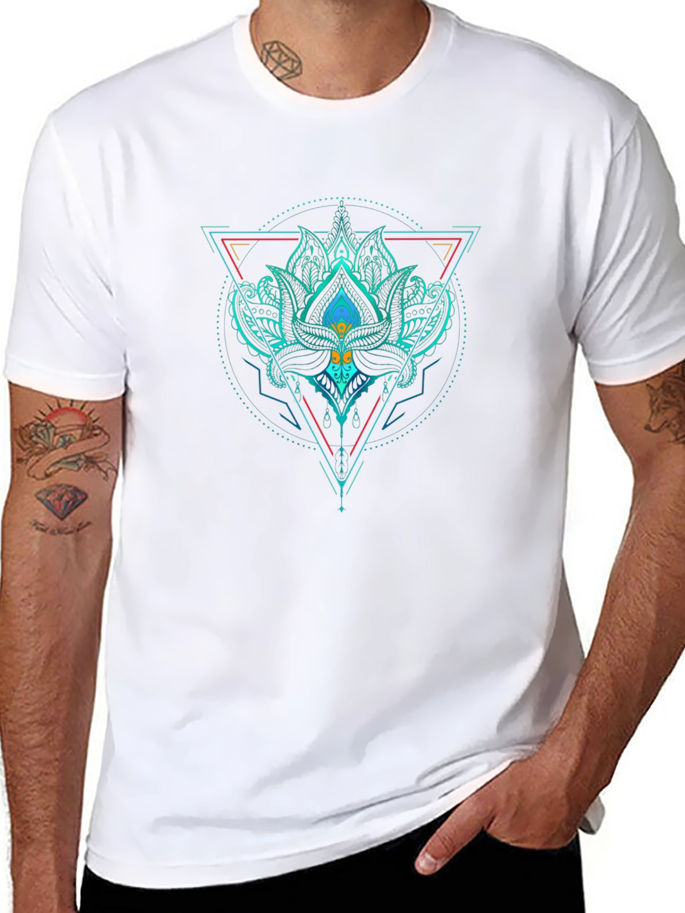 Geometric Lotus T-Shirt - Black