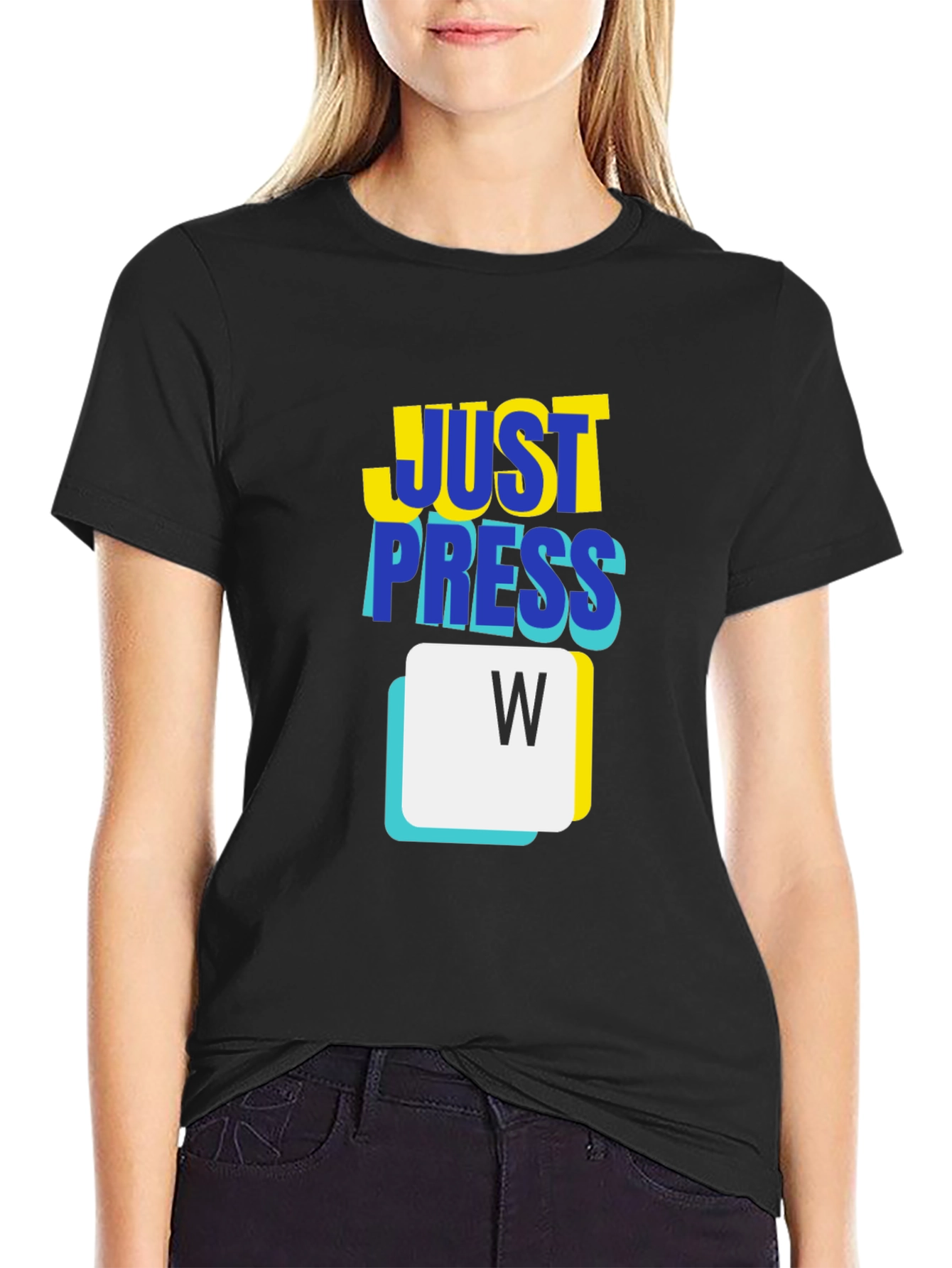 Just Press W Black T-Shirt - Gamer Style