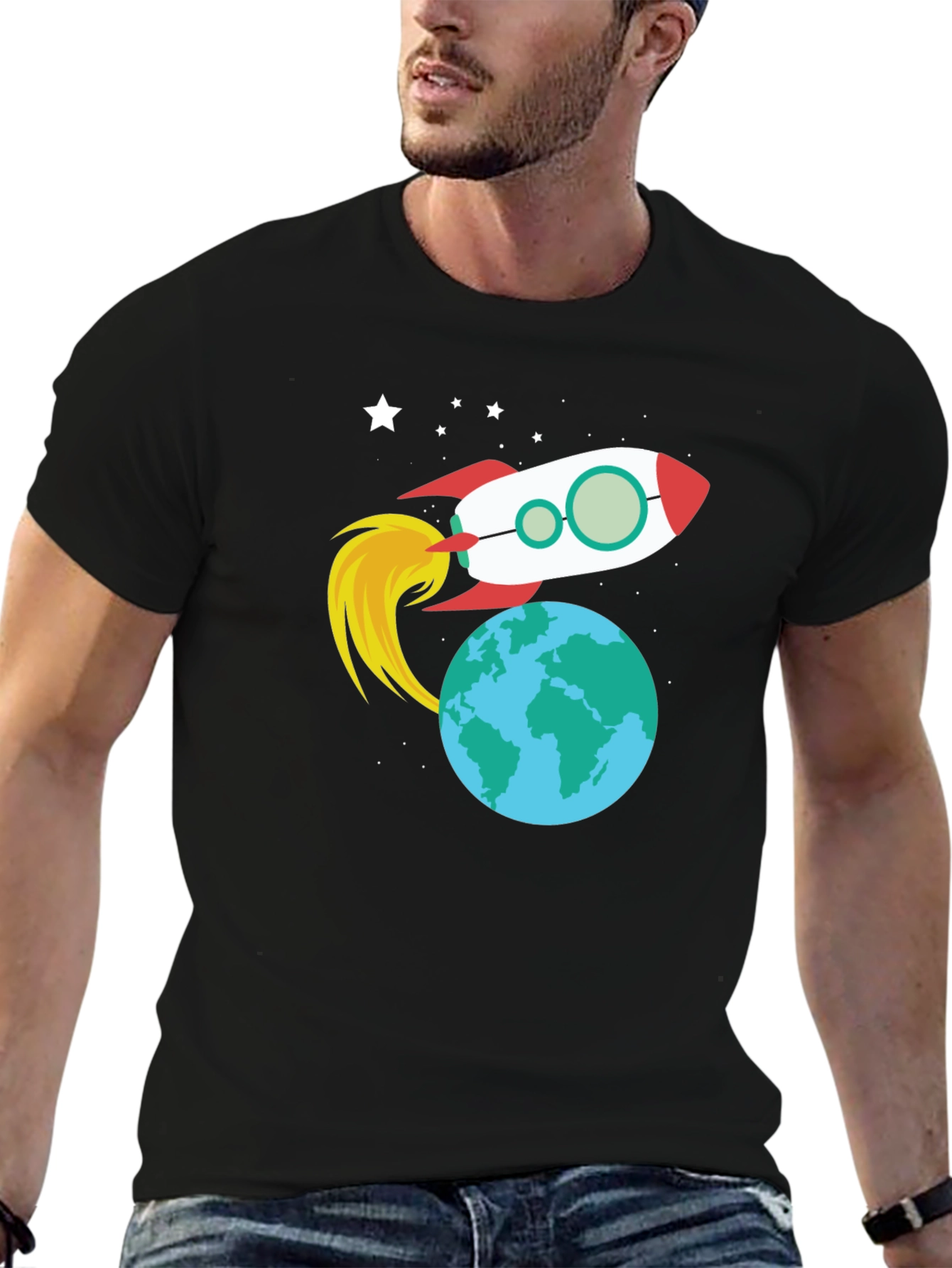 Rocket Over Earth Graphic T-Shirt