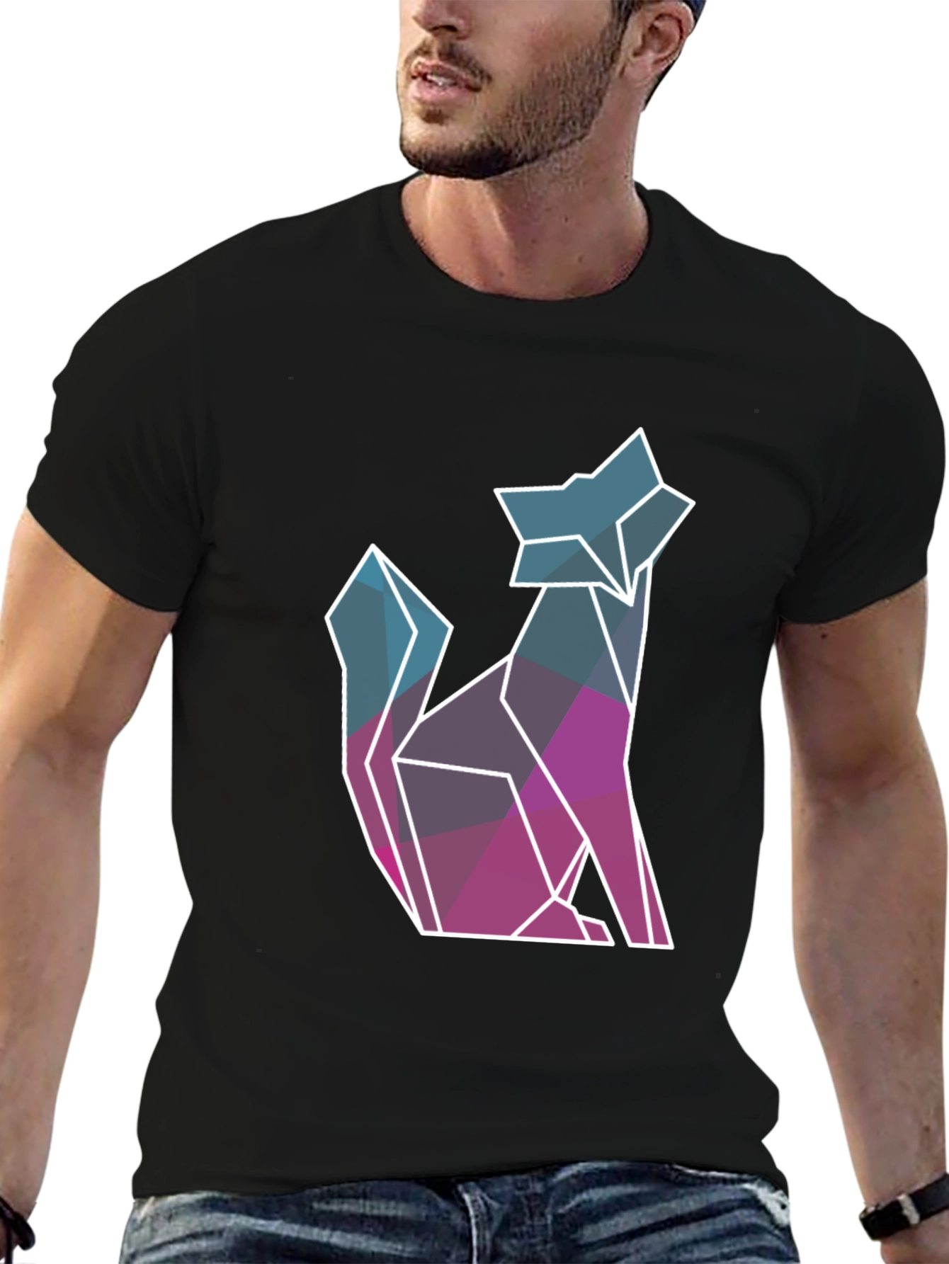 Geometric Wolf Graphic Tee - Modern Style