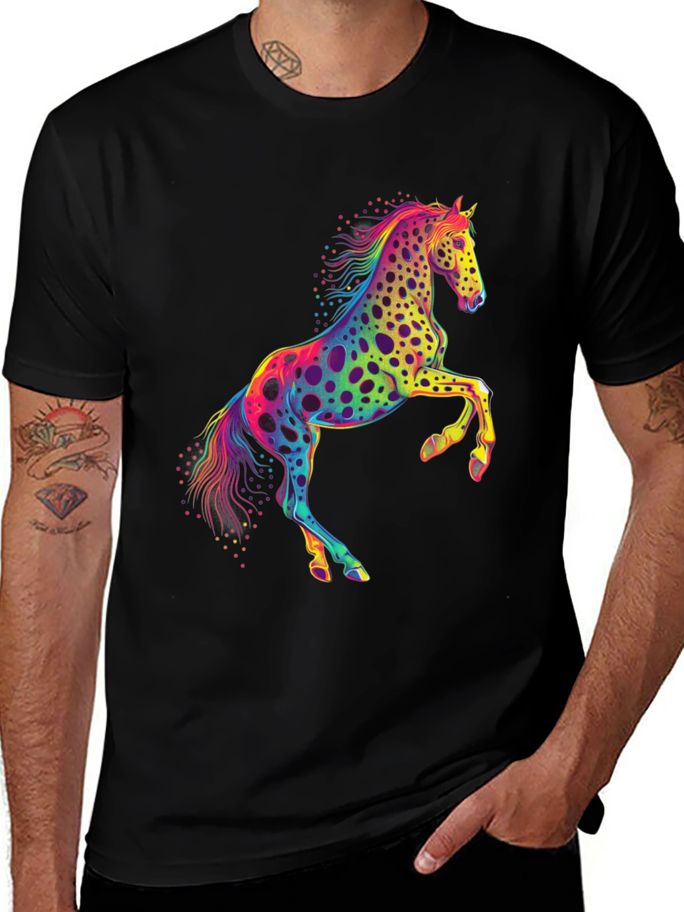 Rainbow Horse Graphic Tee - Mens Black T-Shirt