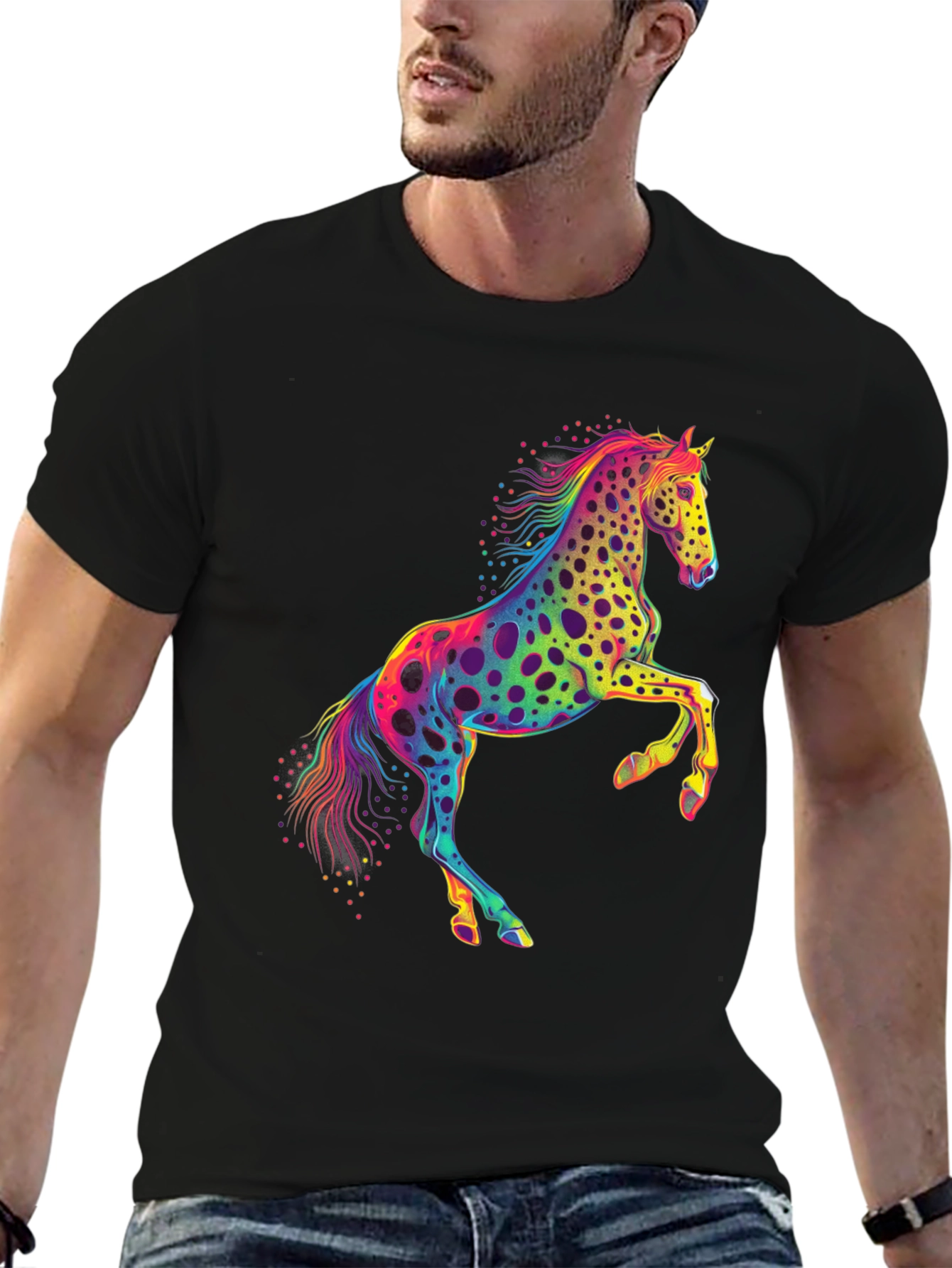 Rainbow Horse Graphic Tee - Mens Black T-Shirt
