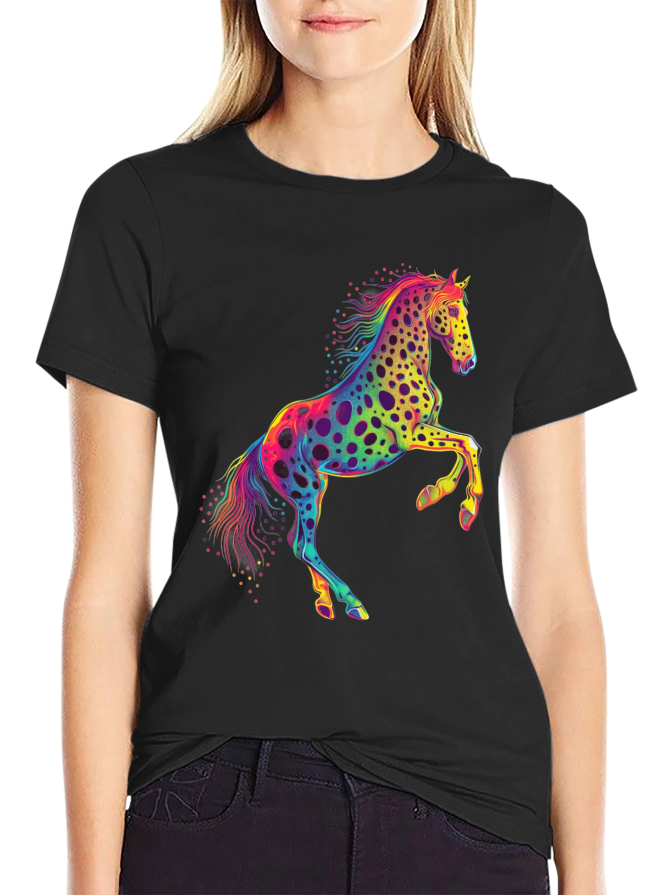 Rainbow Horse Graphic Tee - Mens Black T-Shirt