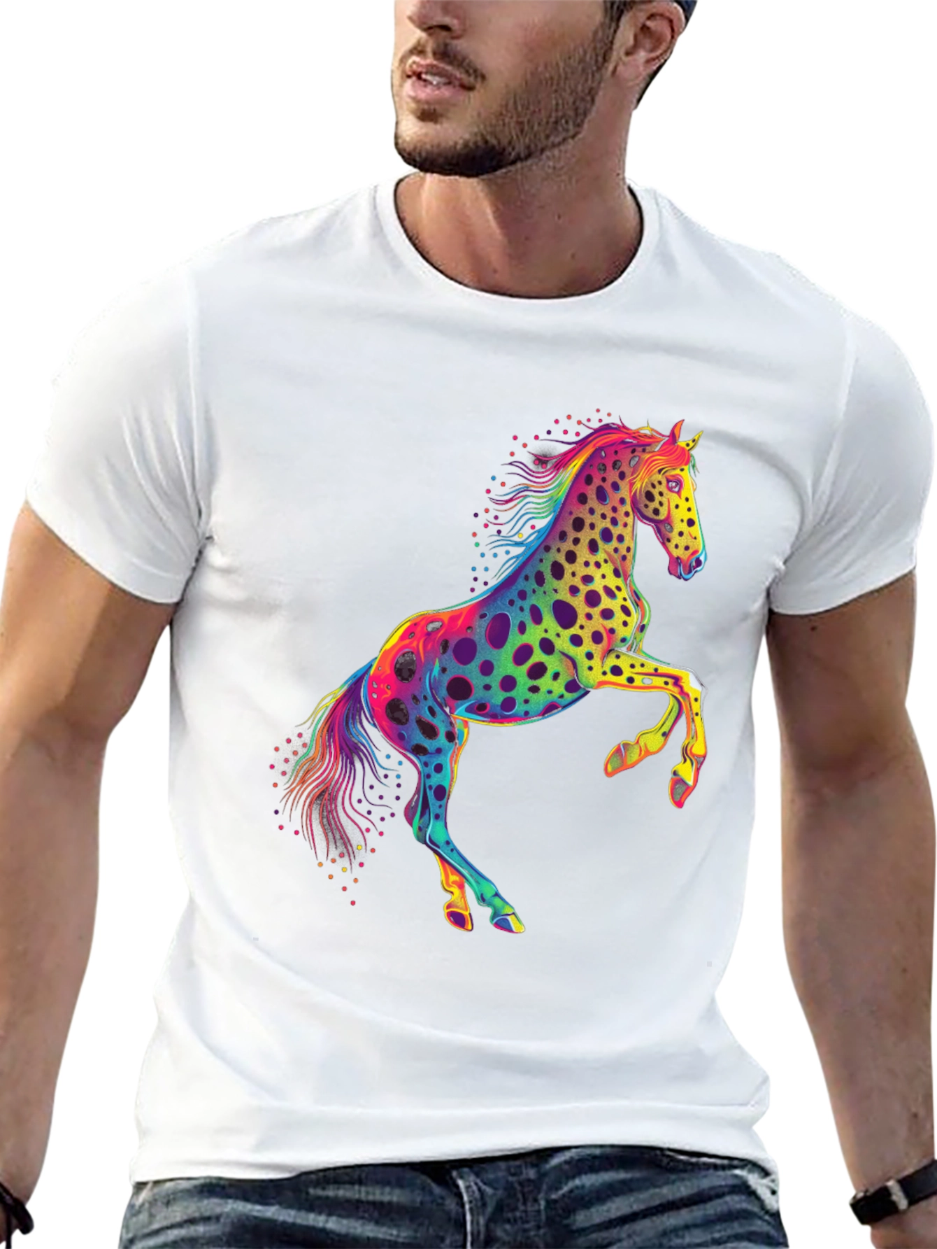 Rainbow Horse Graphic Tee - Mens Black T-Shirt