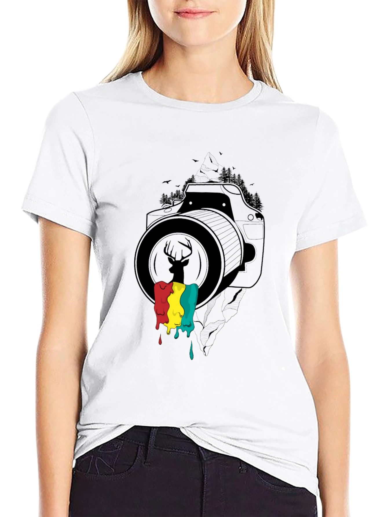 Camera & Nature Graphic Black Tee