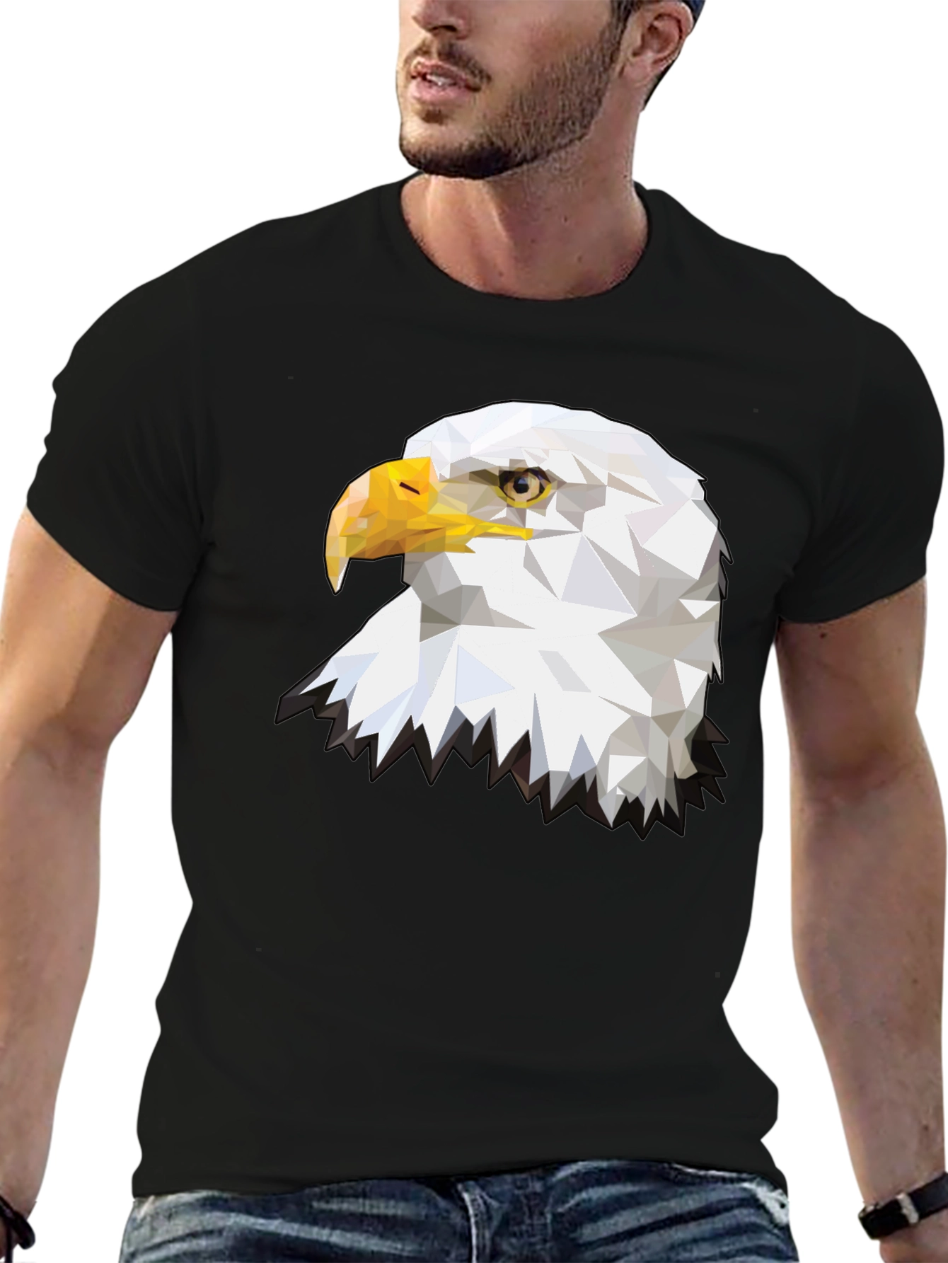 Geometric Eagle Graphic T-Shirt - Black