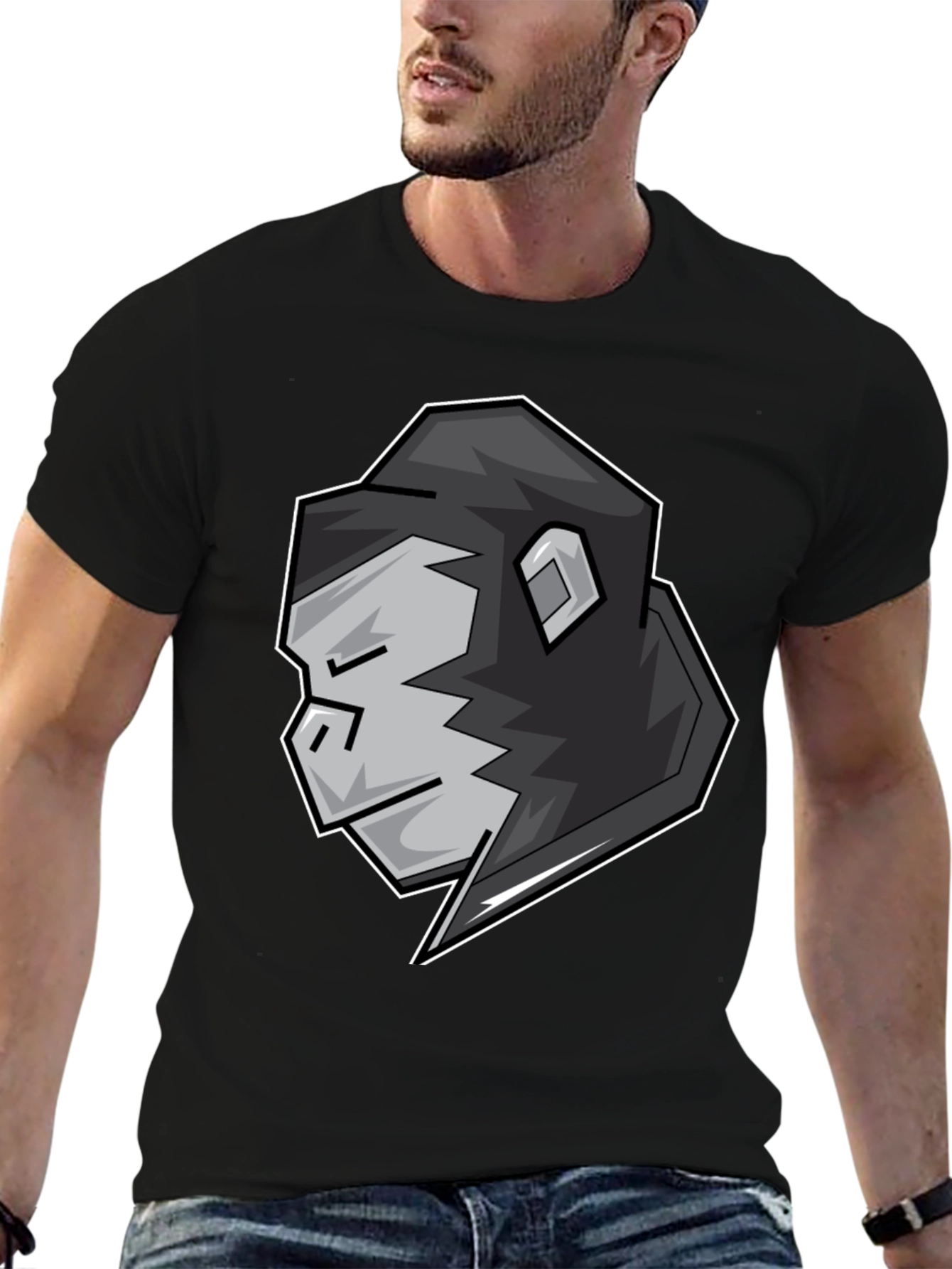 Cool Gorilla Head Graphic Black T-Shirt