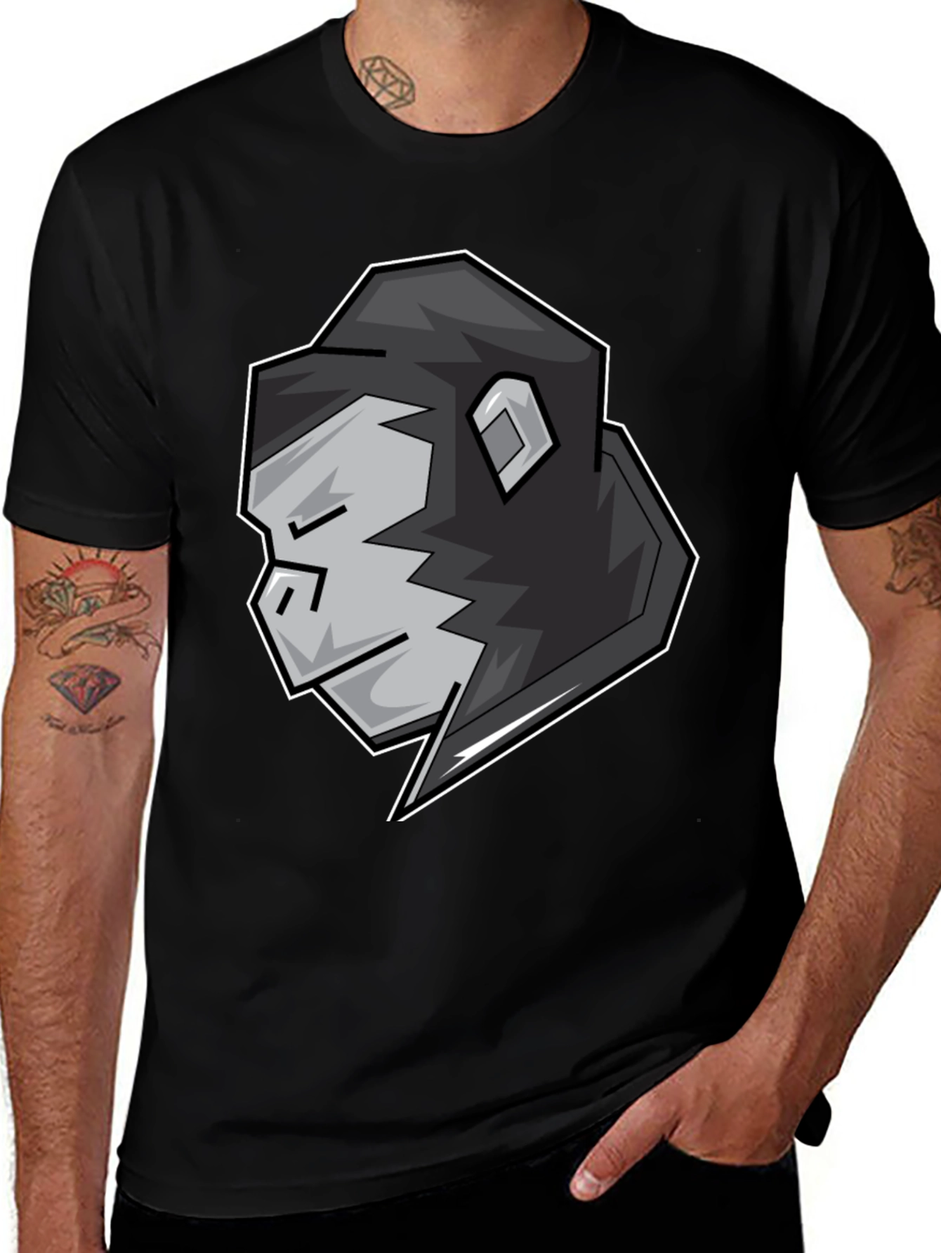 Cool Gorilla Head Graphic Black T-Shirt