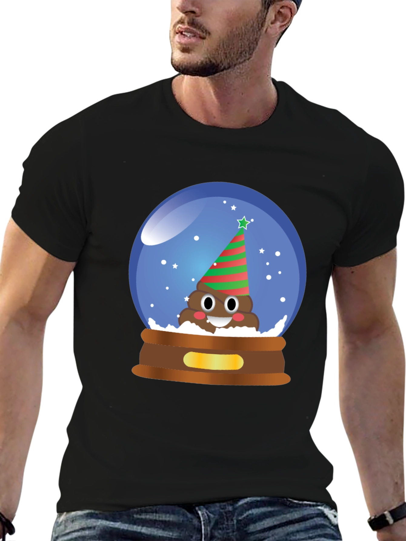 Novelty Poop Emoji Christmas Snow Globe T-Shirt