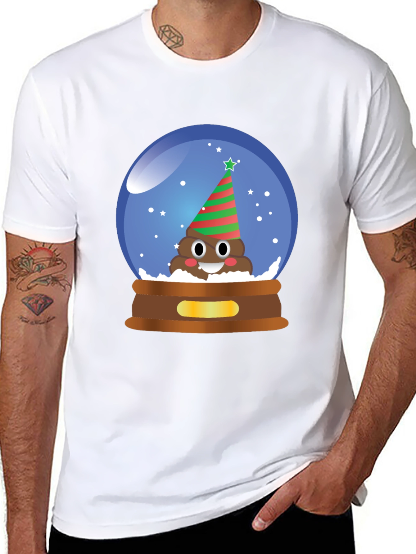 Novelty Poop Emoji Christmas Snow Globe T-Shirt