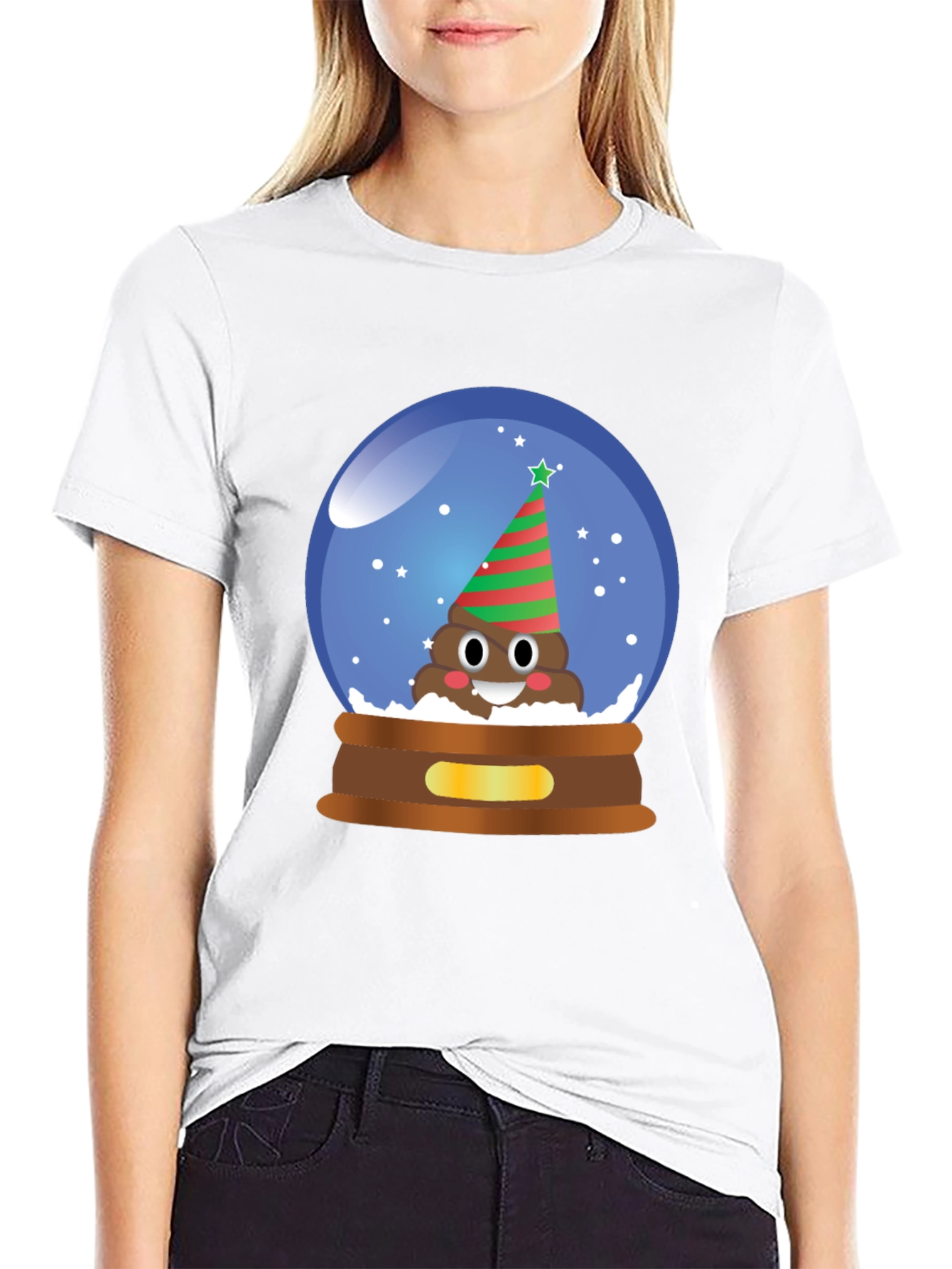 Novelty Poop Emoji Christmas Snow Globe T-Shirt