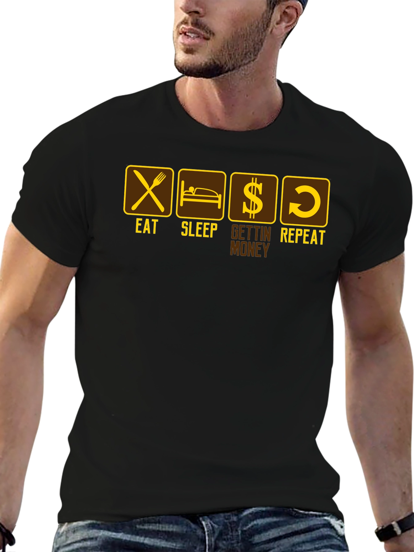 Eat Sleep Gettin Money Repeat Black T-Shirt