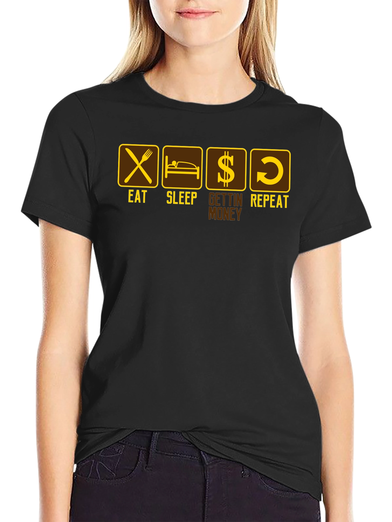 Eat Sleep Gettin Money Repeat Black T-Shirt