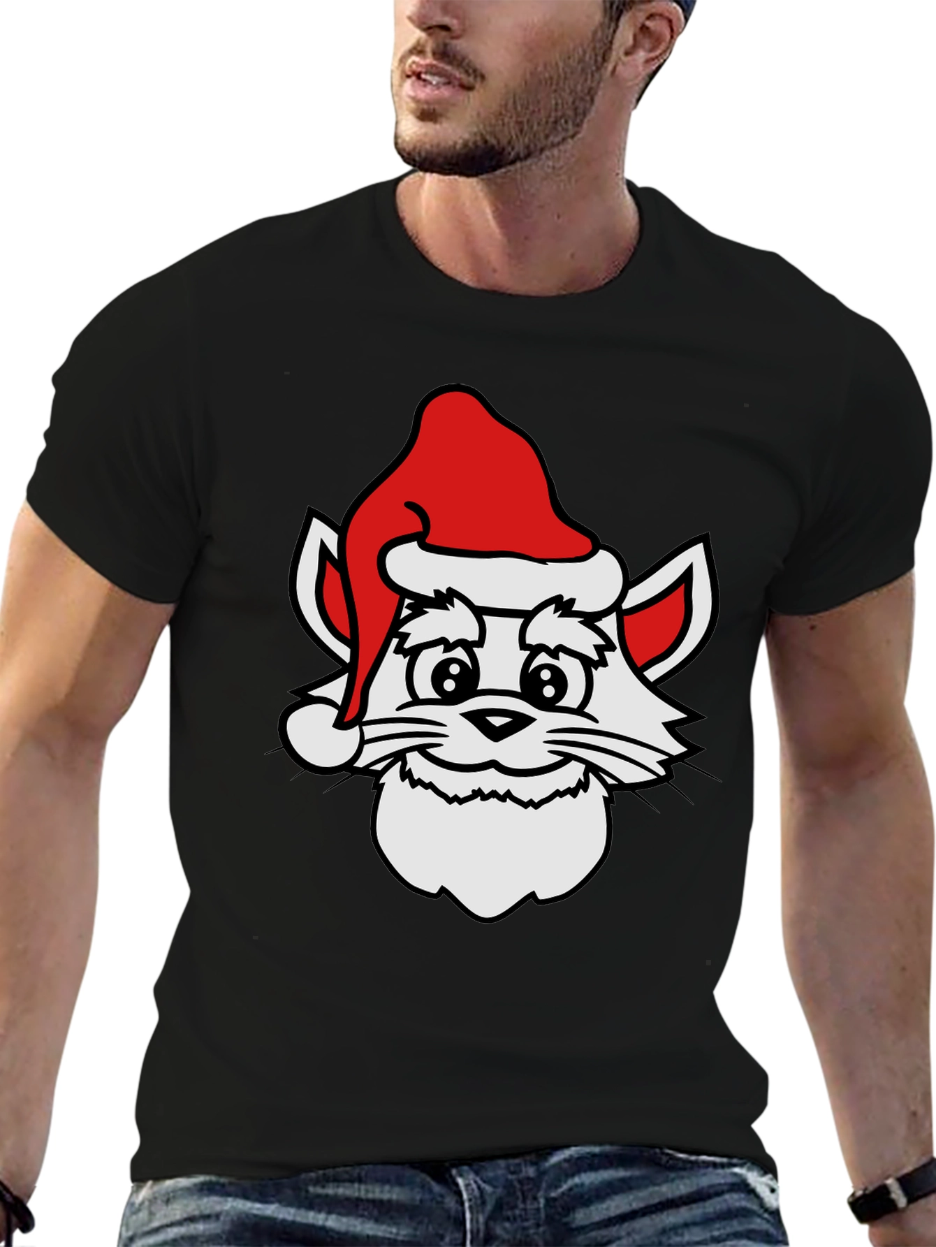 Festive Cat T-Shirt - Holiday Santa Hat Design