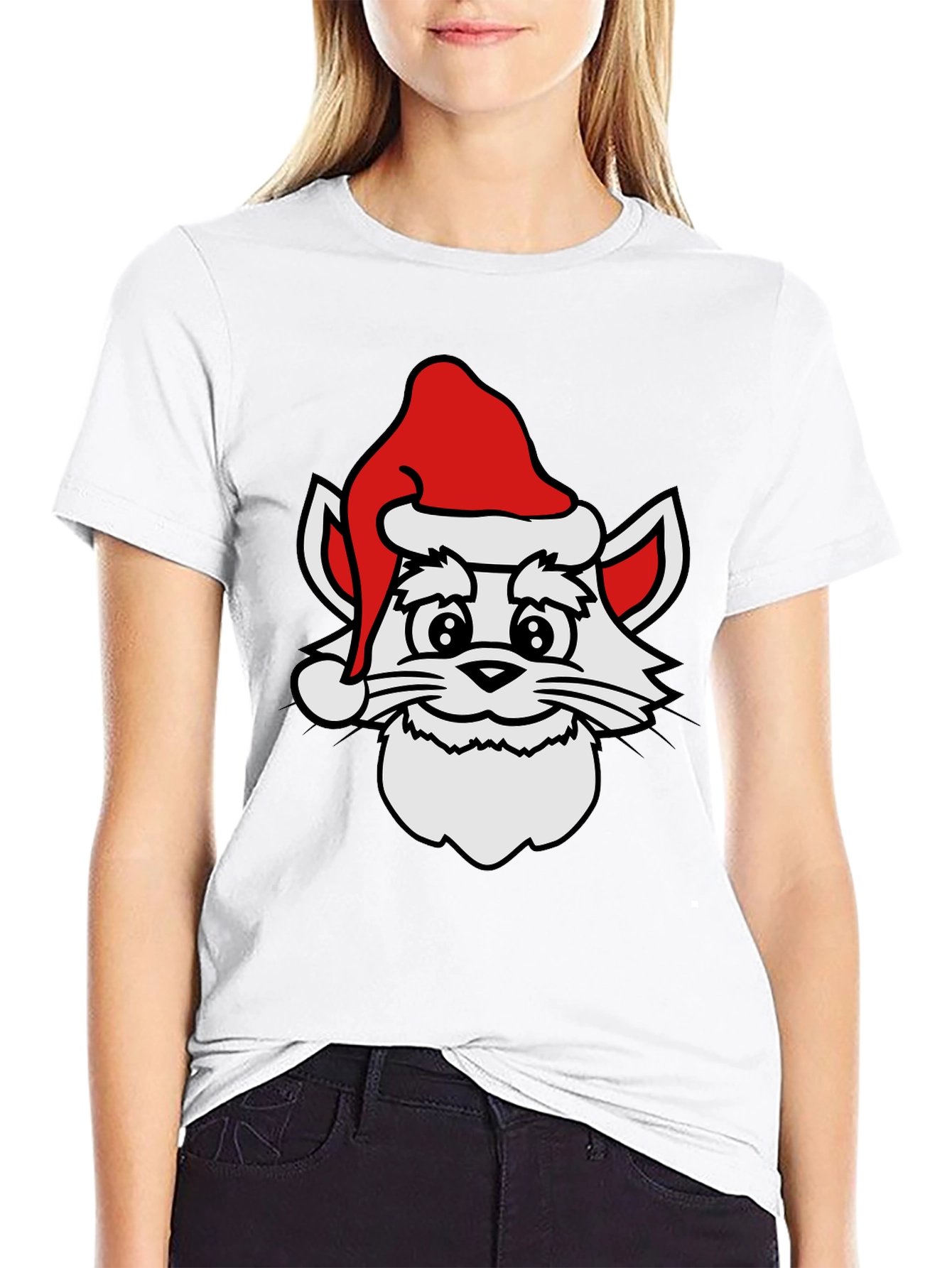 Festive Cat T-Shirt - Holiday Santa Hat Design