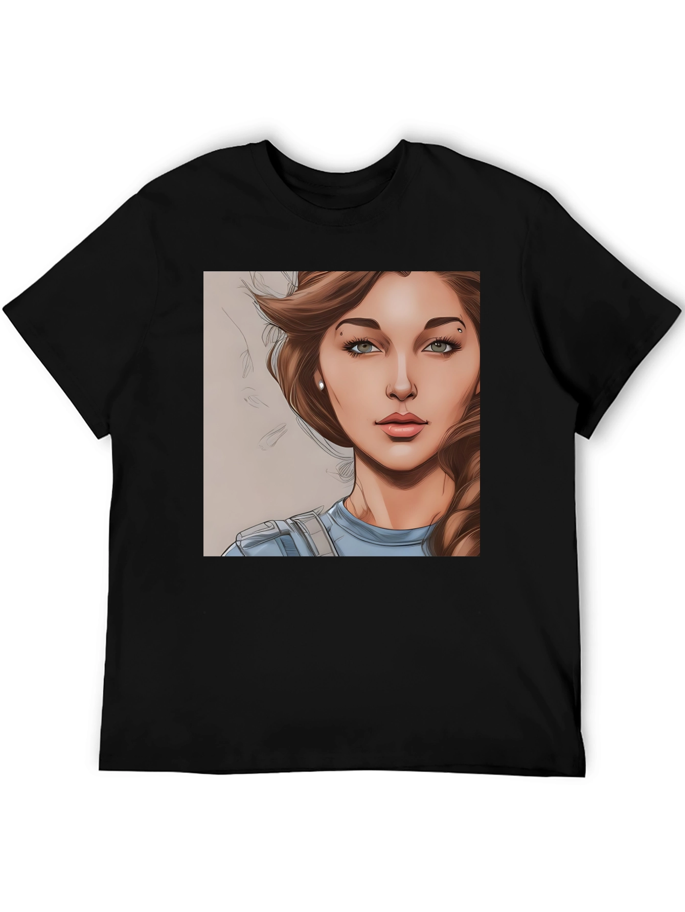 Woman Cartoon Portrait Black T-Shirt