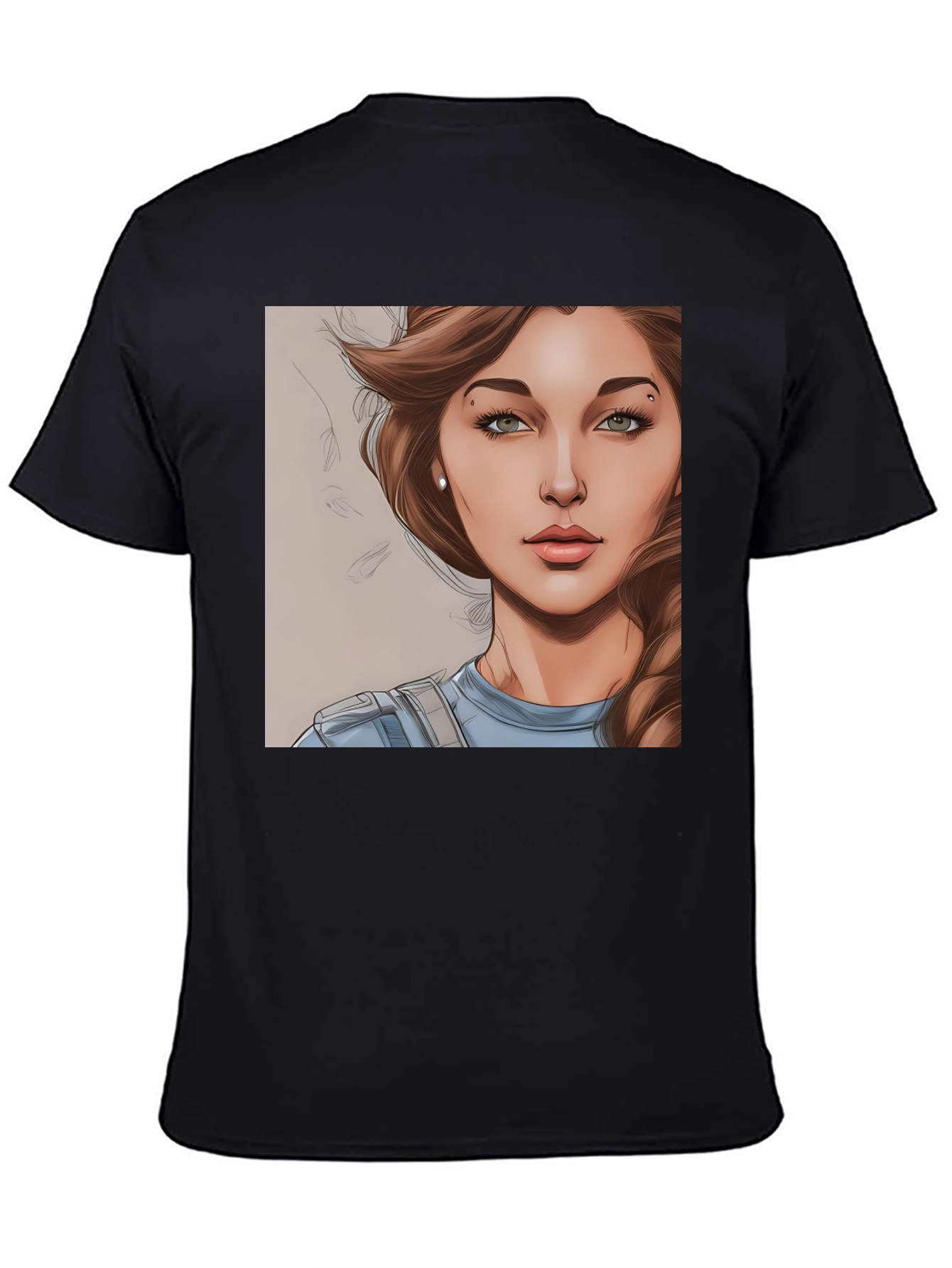 Woman Cartoon Portrait Black T-Shirt