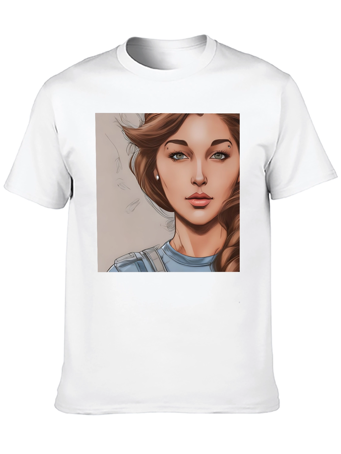 Woman Cartoon Portrait Black T-Shirt