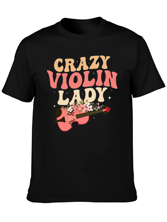 Crazy Violin Lady T-Shirt - Musical Tee for Women