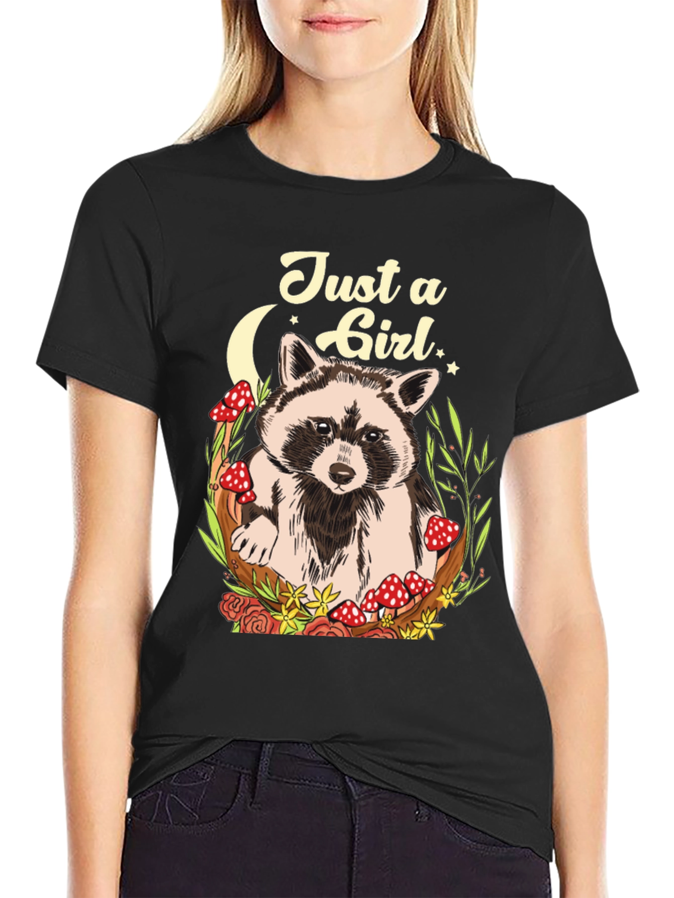 Just a Girl Raccoon Graphic T-Shirt