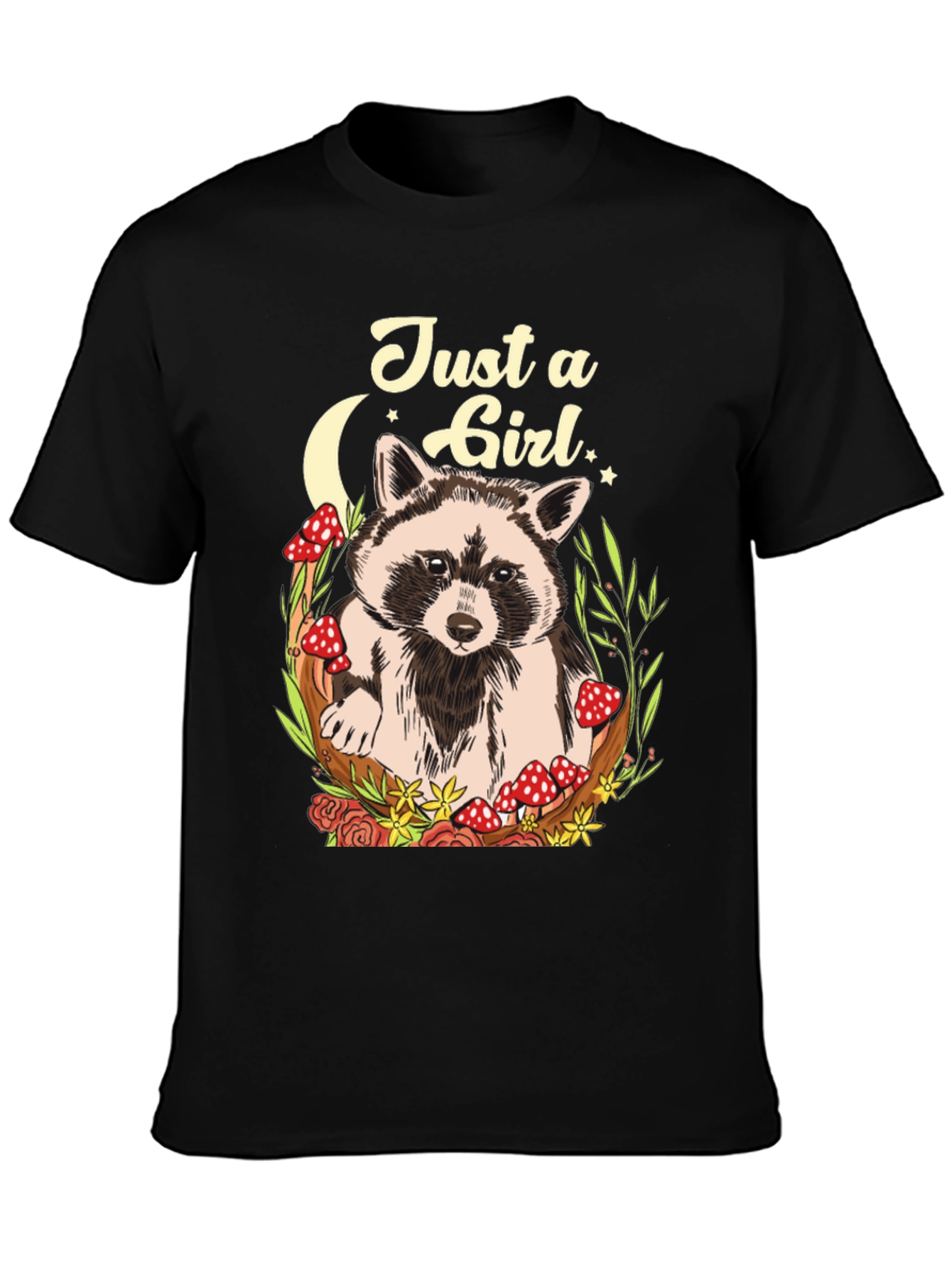 Just a Girl Raccoon Graphic T-Shirt