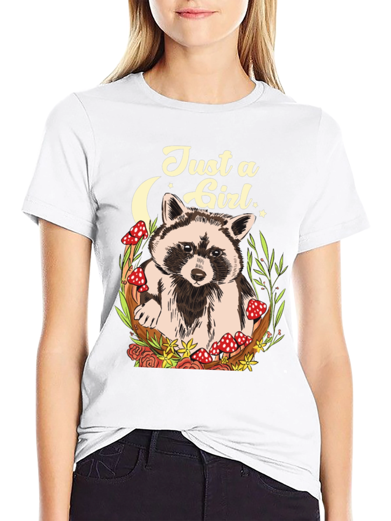 Just a Girl Raccoon Graphic T-Shirt