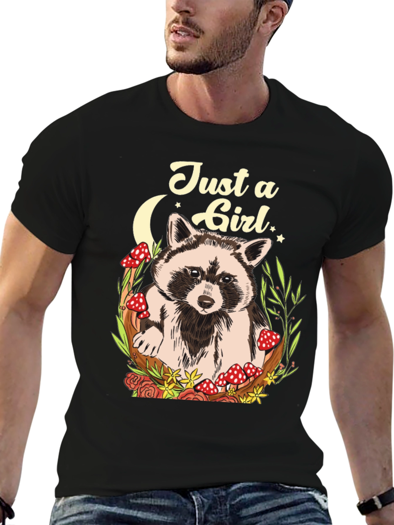 Just a Girl Raccoon Graphic T-Shirt
