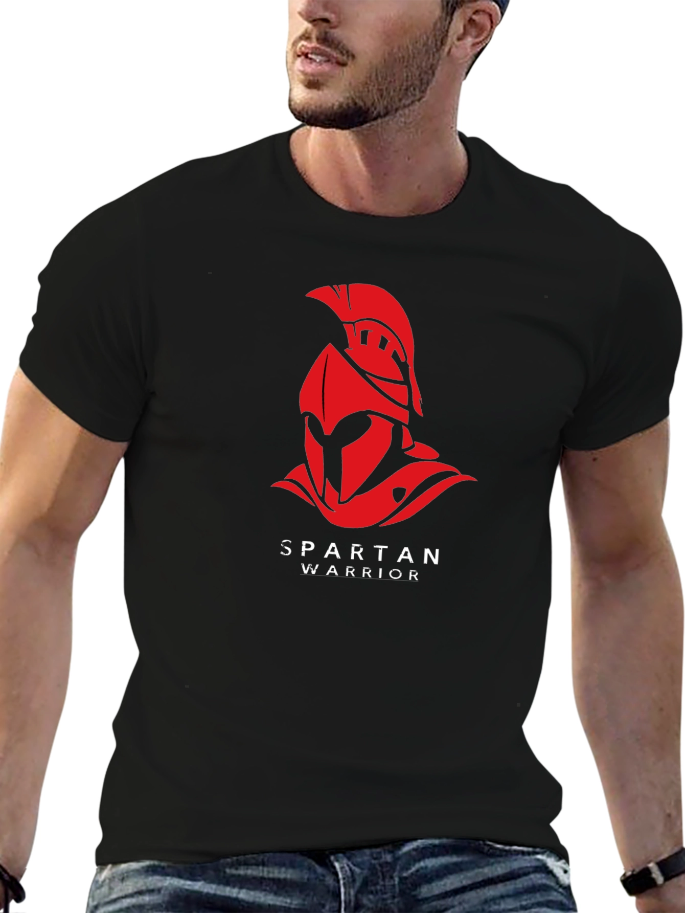 Spartan Warrior Graphic T-Shirt - Black Cotton Tee