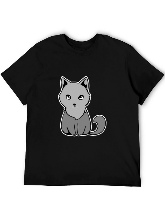 Cute Grey Cat Graphic Tee - Soft Black Cotton