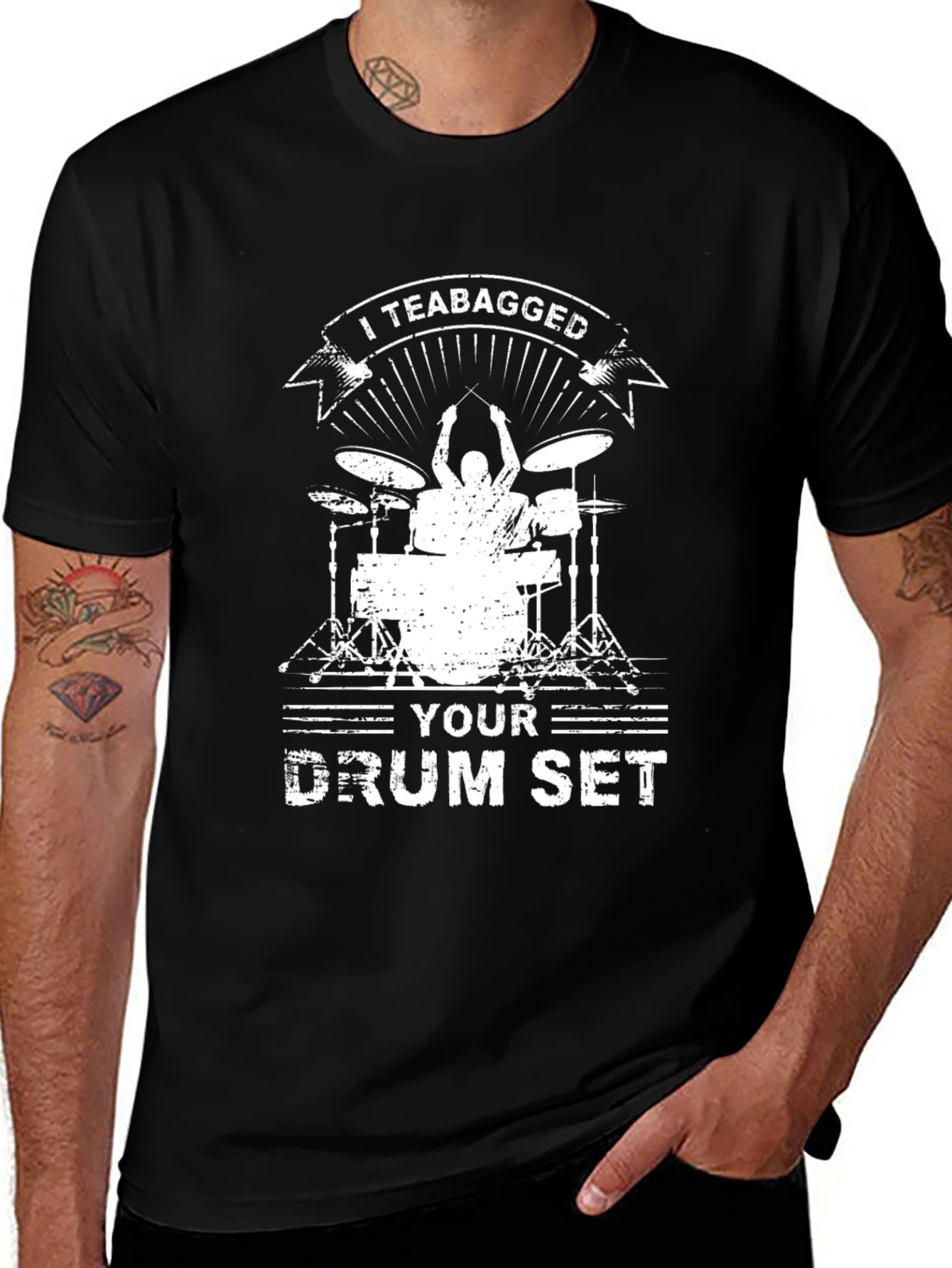 I Teabagged Your Drum Set Black Graphic Tee