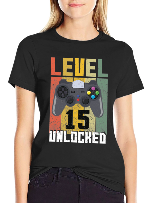 Level 15 Unlocked Gamer T-Shirt - Birthday Gift