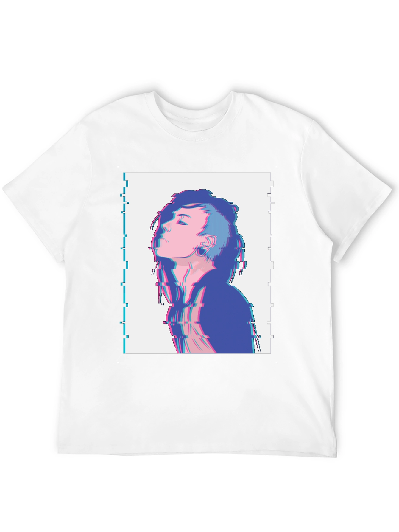 Glitch Art Anime Graphic T-Shirt - Black