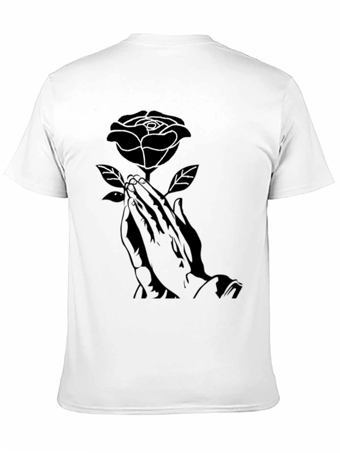 Rose Praying Hands Graphic Black T-Shirt