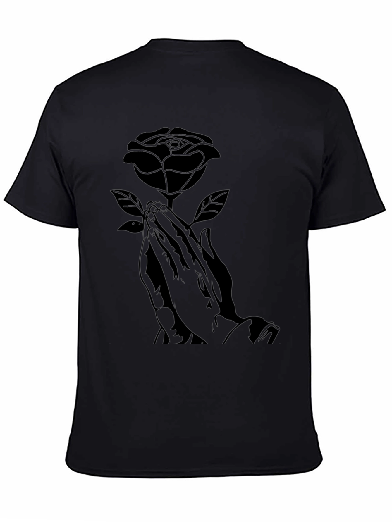 Rose Praying Hands Graphic Black T-Shirt