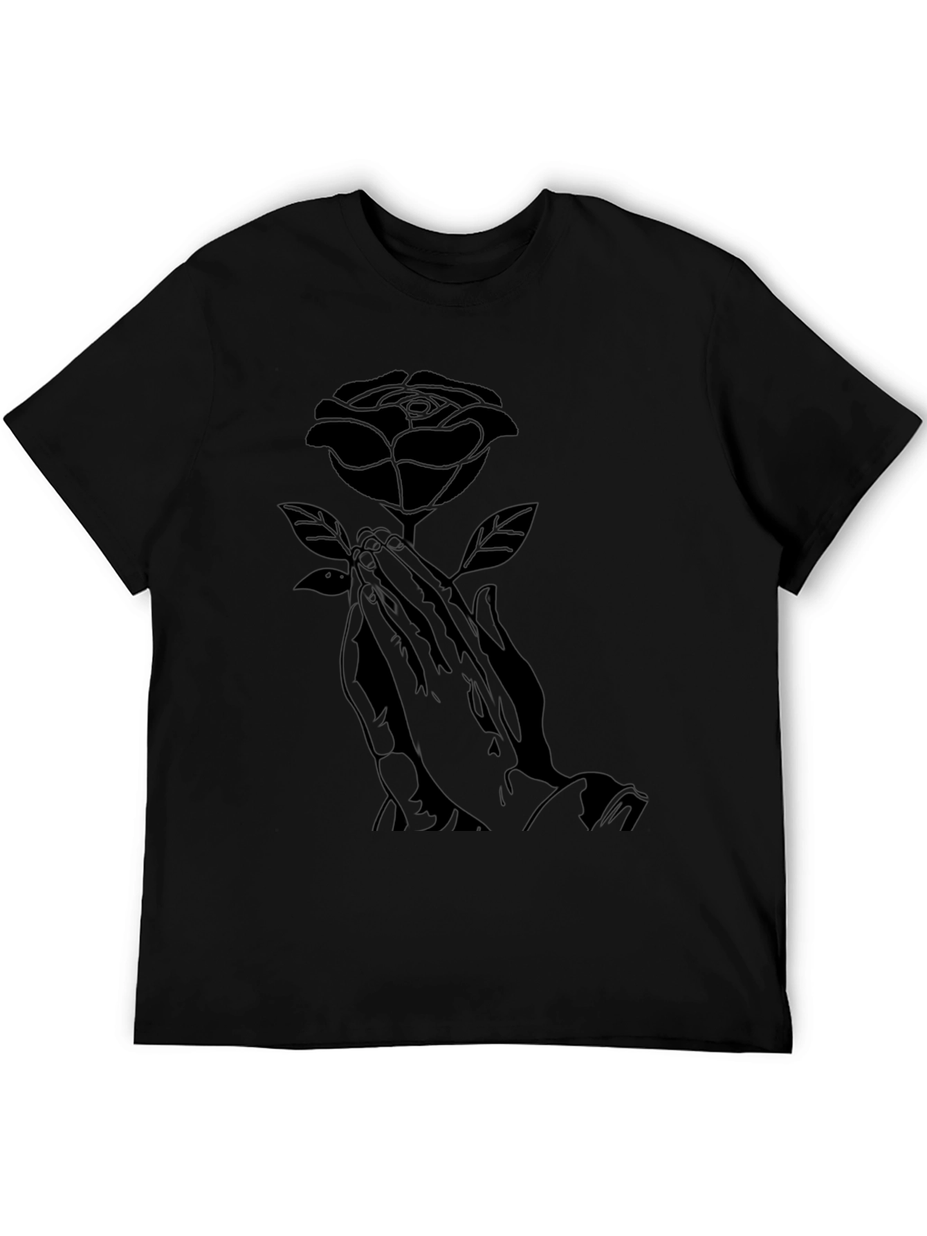 Rose Praying Hands Graphic Black T-Shirt