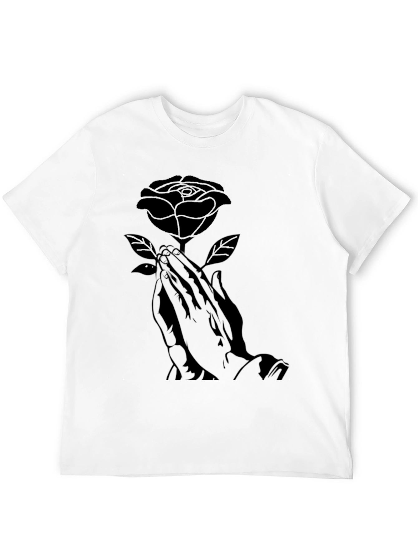 Rose Praying Hands Graphic Black T-Shirt