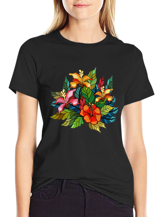 Floral Print Mens Black Tee