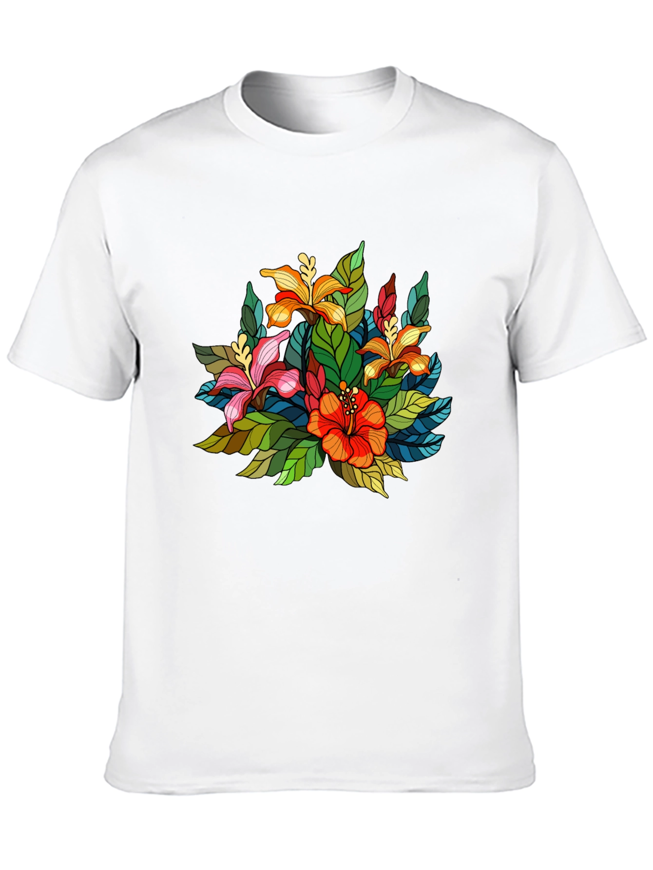 Floral Print Mens Black Tee