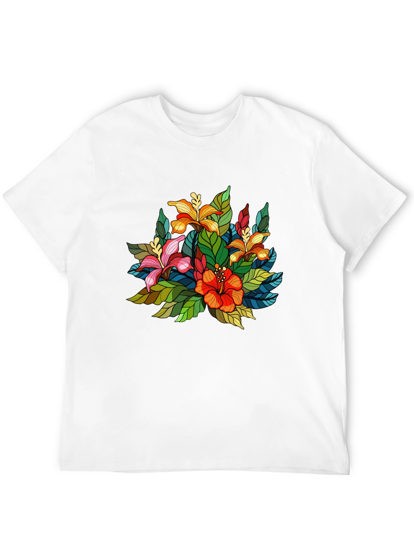 Floral Print Mens Black Tee