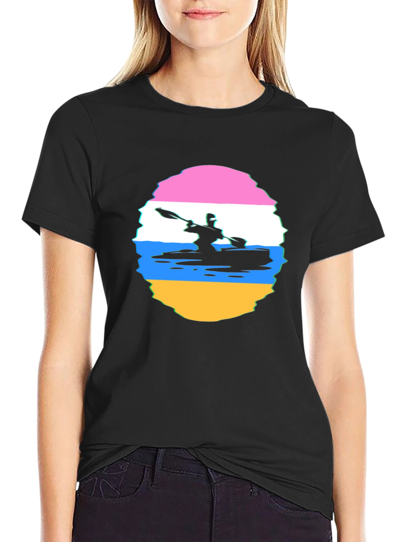Kayaking Sunset Graphic Tee - Black Cotton T-Shirt