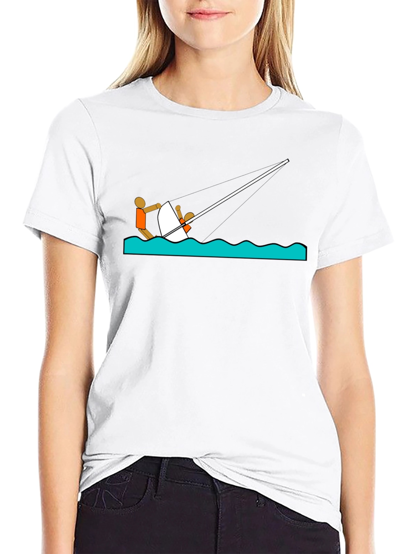 Sailing Cartoon Graphic T-Shirt - Black