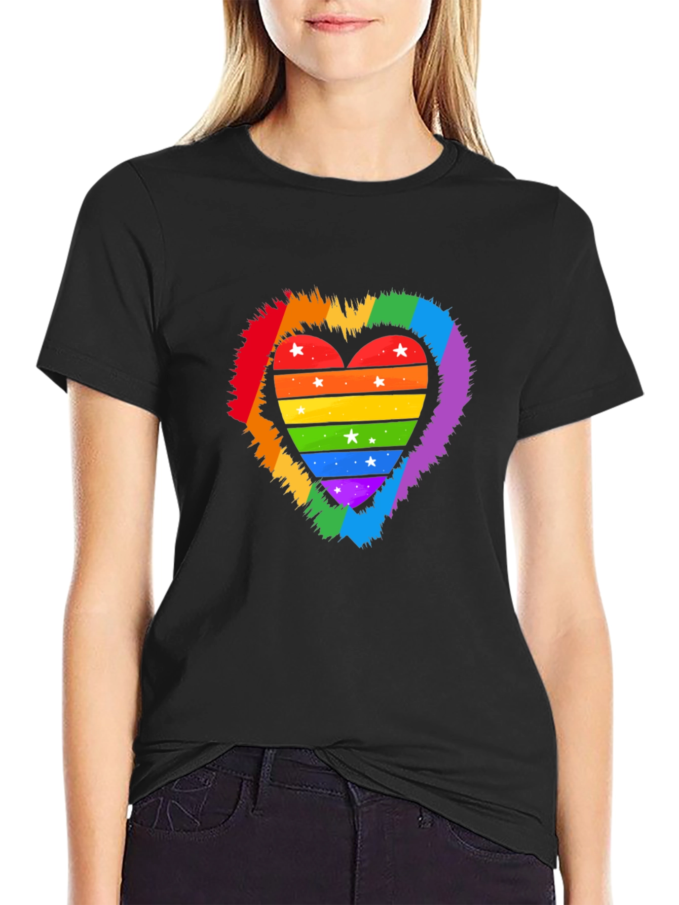 Rainbow Heart Pride T-Shirt - Black