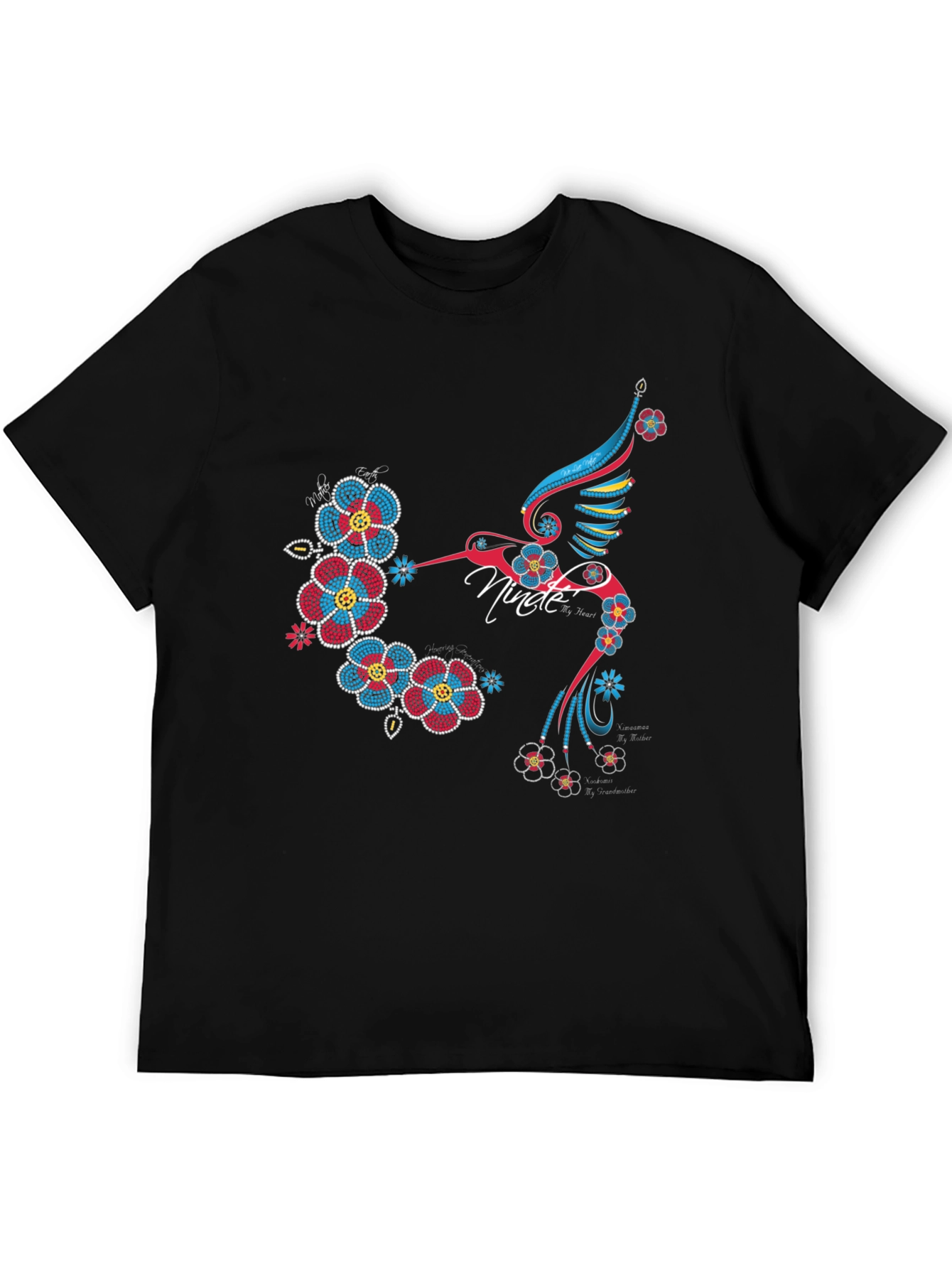Hummingbird Floral Graphic Print Black T-Shirt