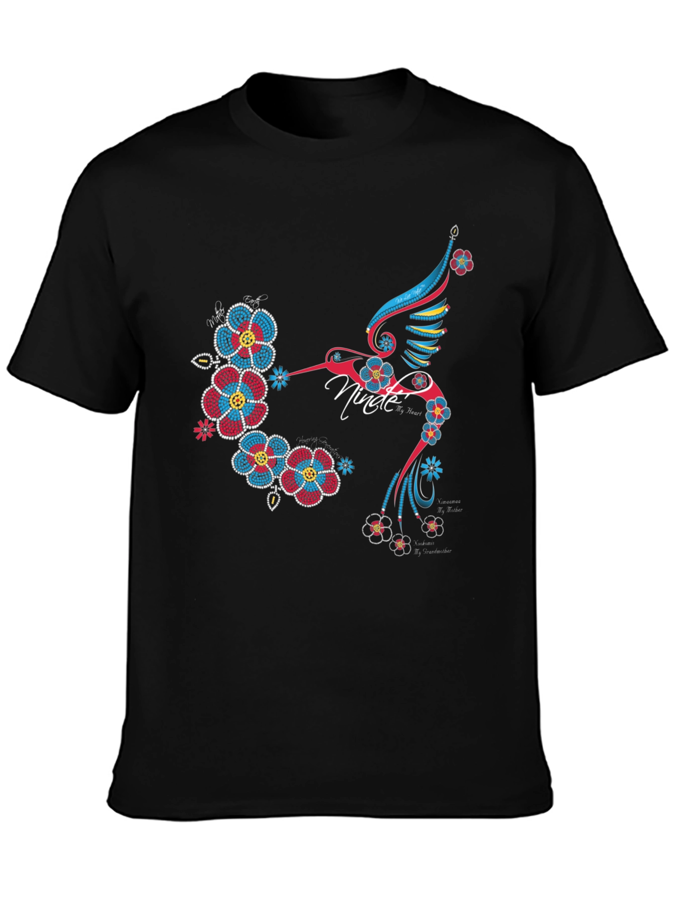 Hummingbird Floral Graphic Print Black T-Shirt