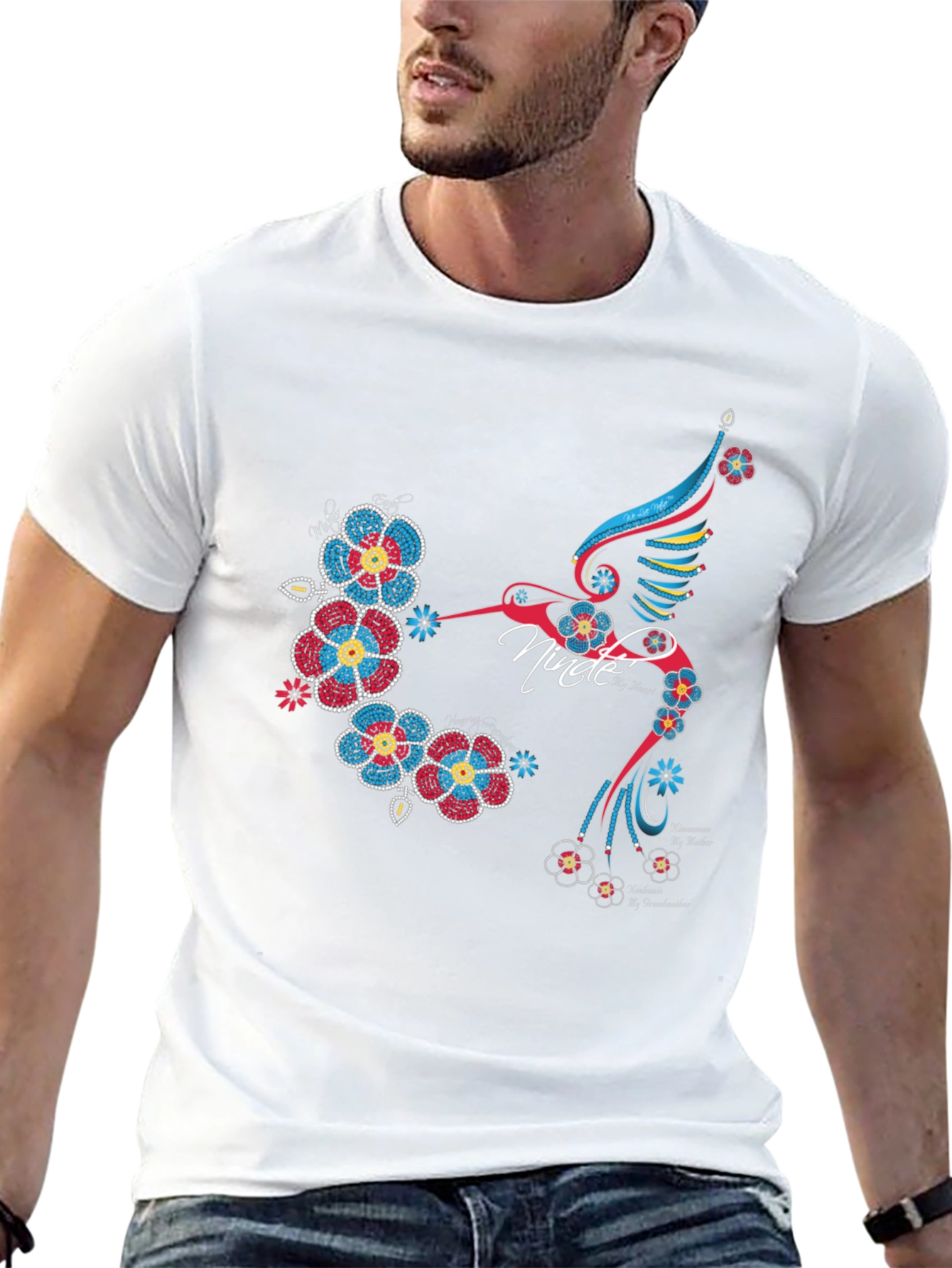 Hummingbird Floral Graphic Print Black T-Shirt