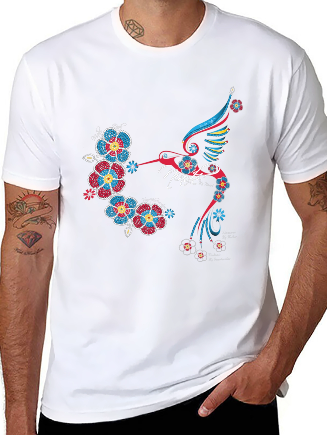 Hummingbird Floral Graphic Print Black T-Shirt