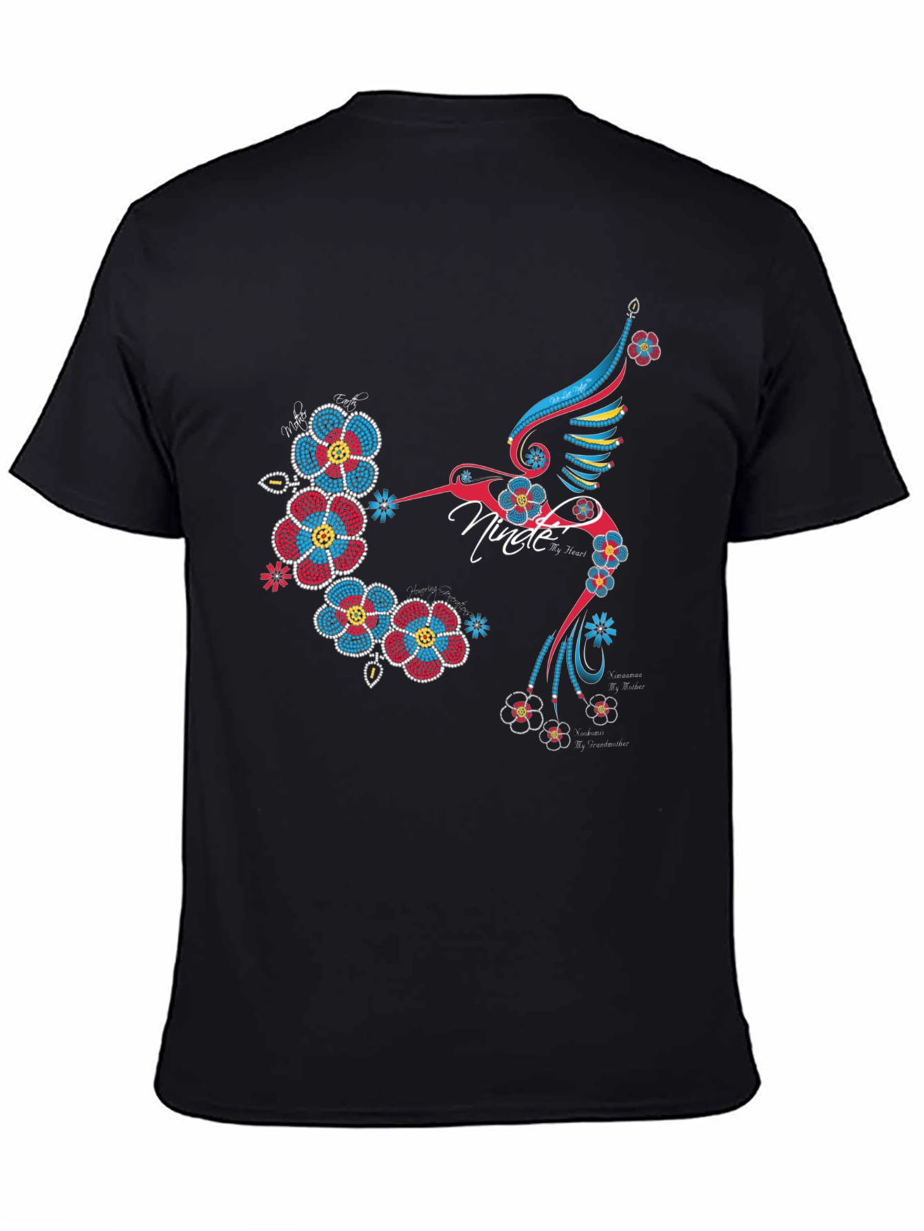 Hummingbird Floral Graphic Print Black T-Shirt