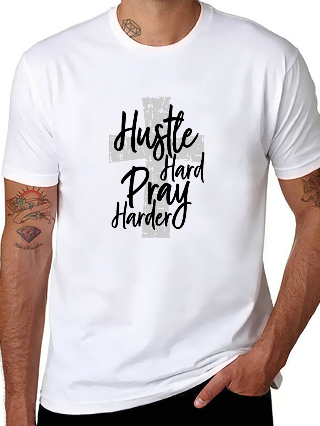 Hustle Hard Pray Harder Mens Graphic Tee
