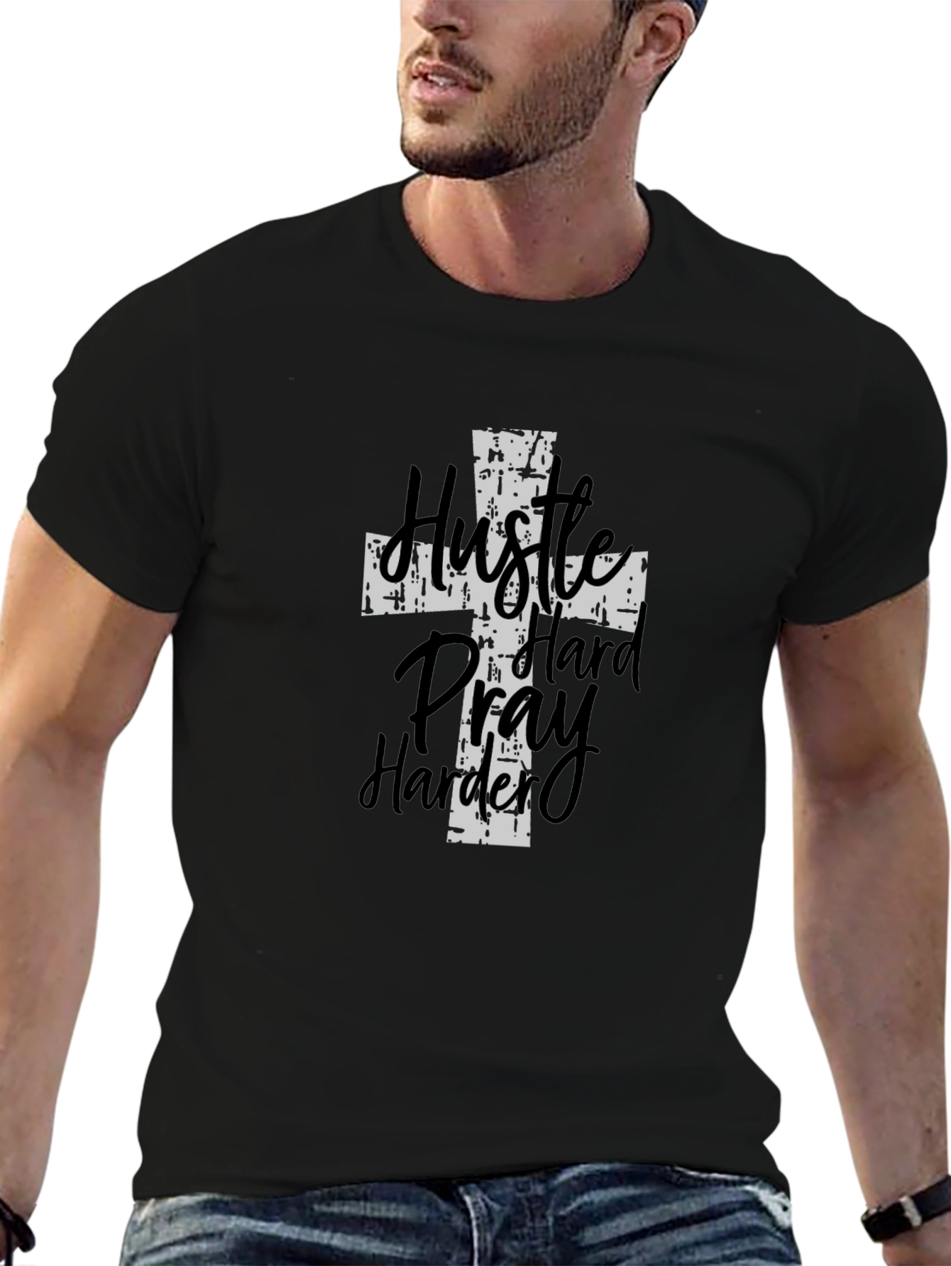 Hustle Hard Pray Harder Mens Graphic Tee