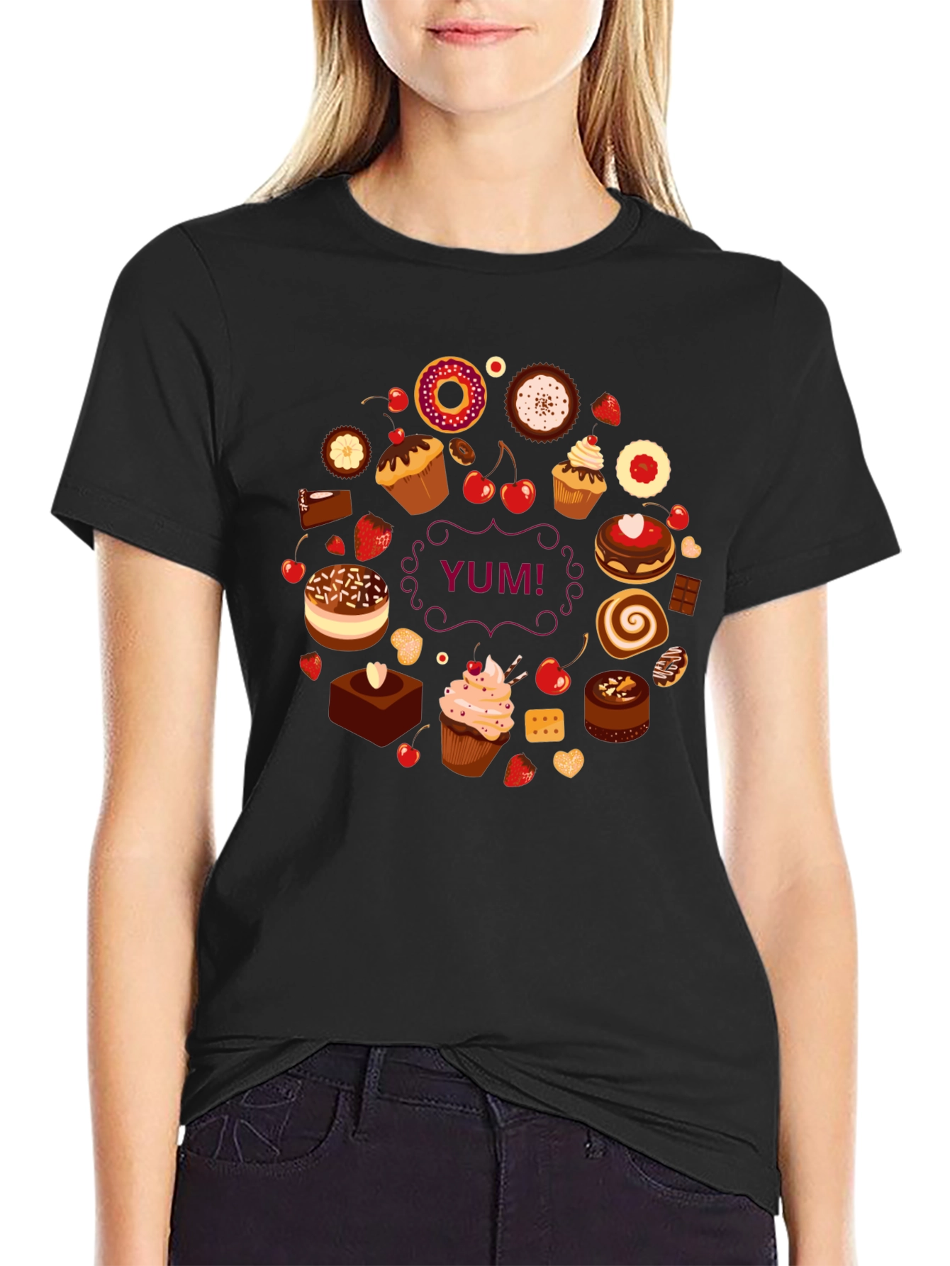 Sweet Treats Black T-Shirt - Yum!
